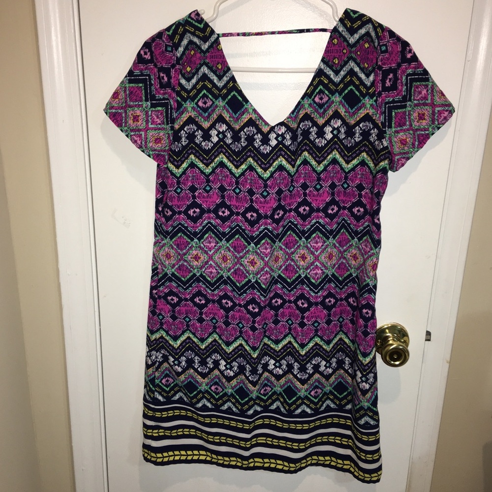 Red Camel Small Dress Womens Multicolored Short Sleeve V neck Summer